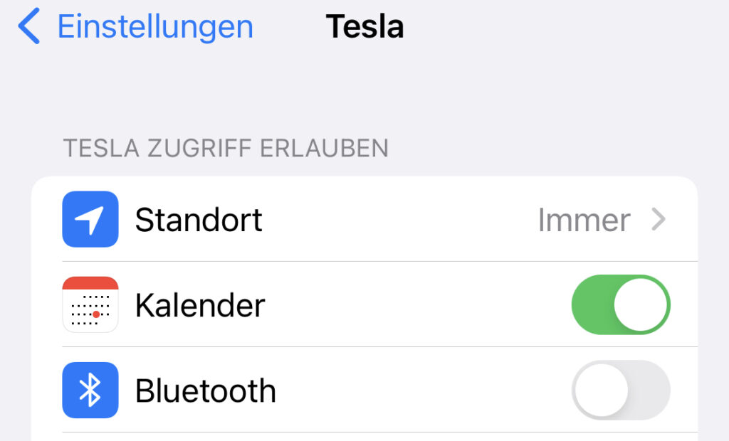 iOS Tesla App Einstellung